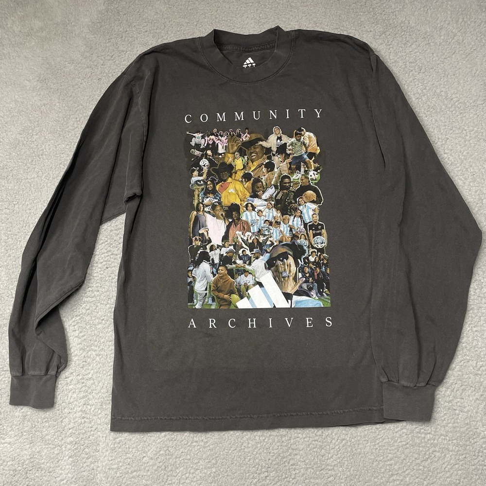 Adidas Long Sleeve Tee Mens Medium Gray Community Archives Graphic Shirt